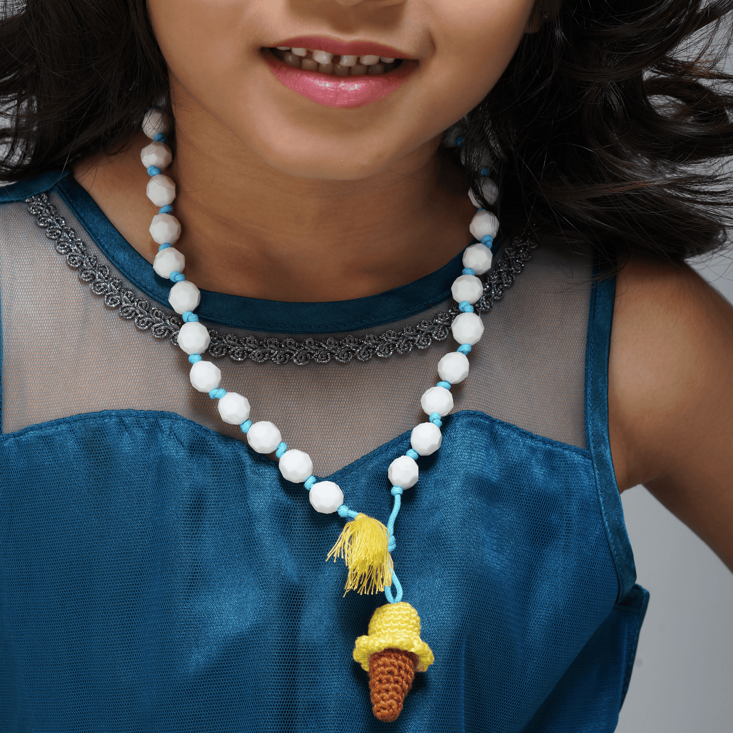 Hand Crochet Ice Cream Drop Necklace With Bag