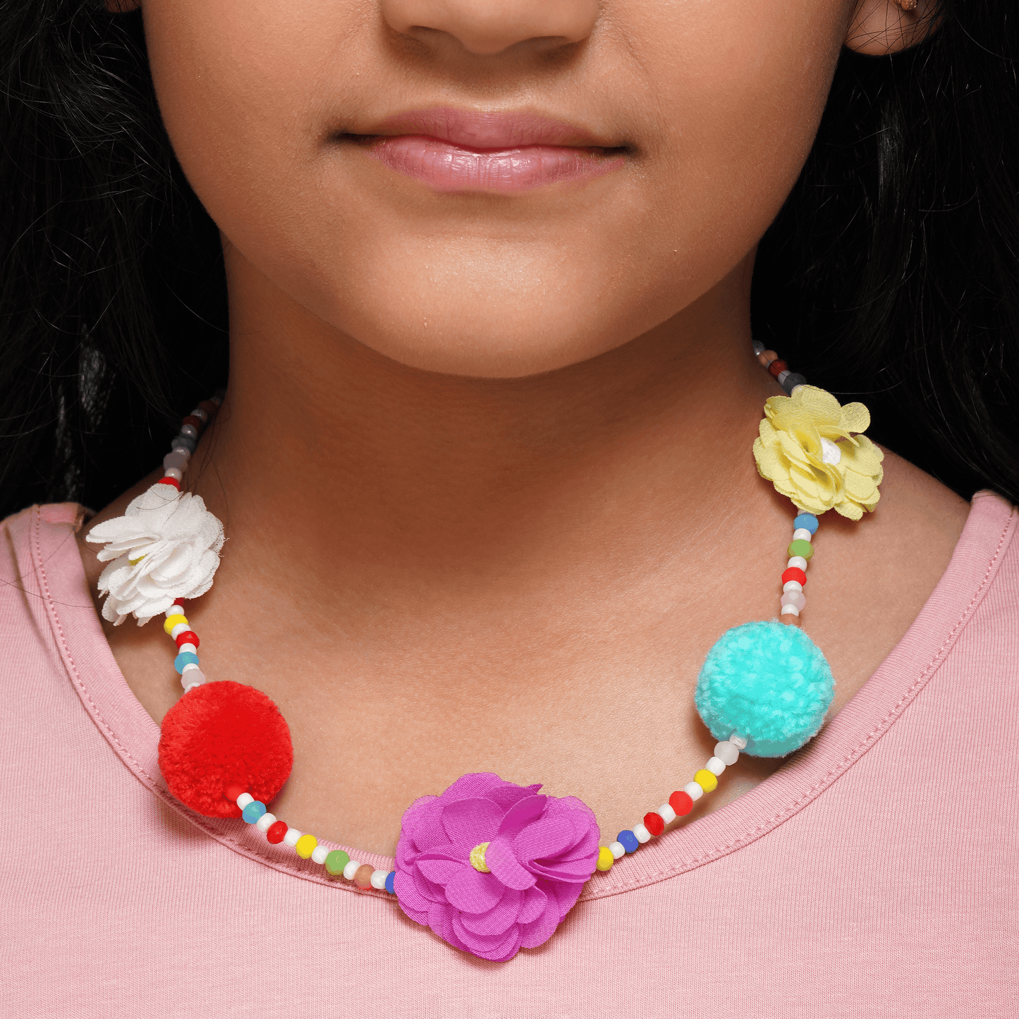 Multi Beaded Floral Necklace with Bag