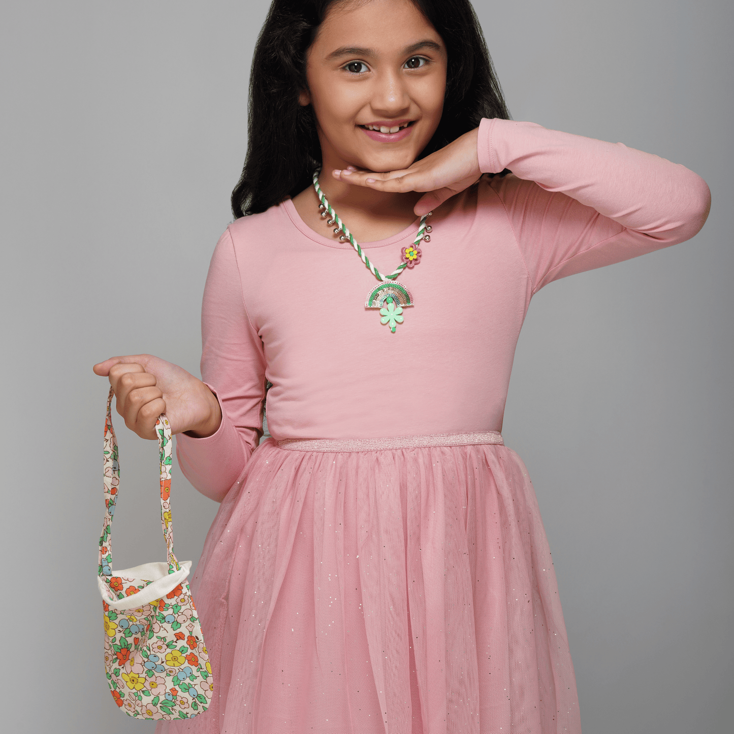 Rainbow Bloom Necklace With Bag