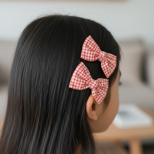 Gingham Bow Hair Clips