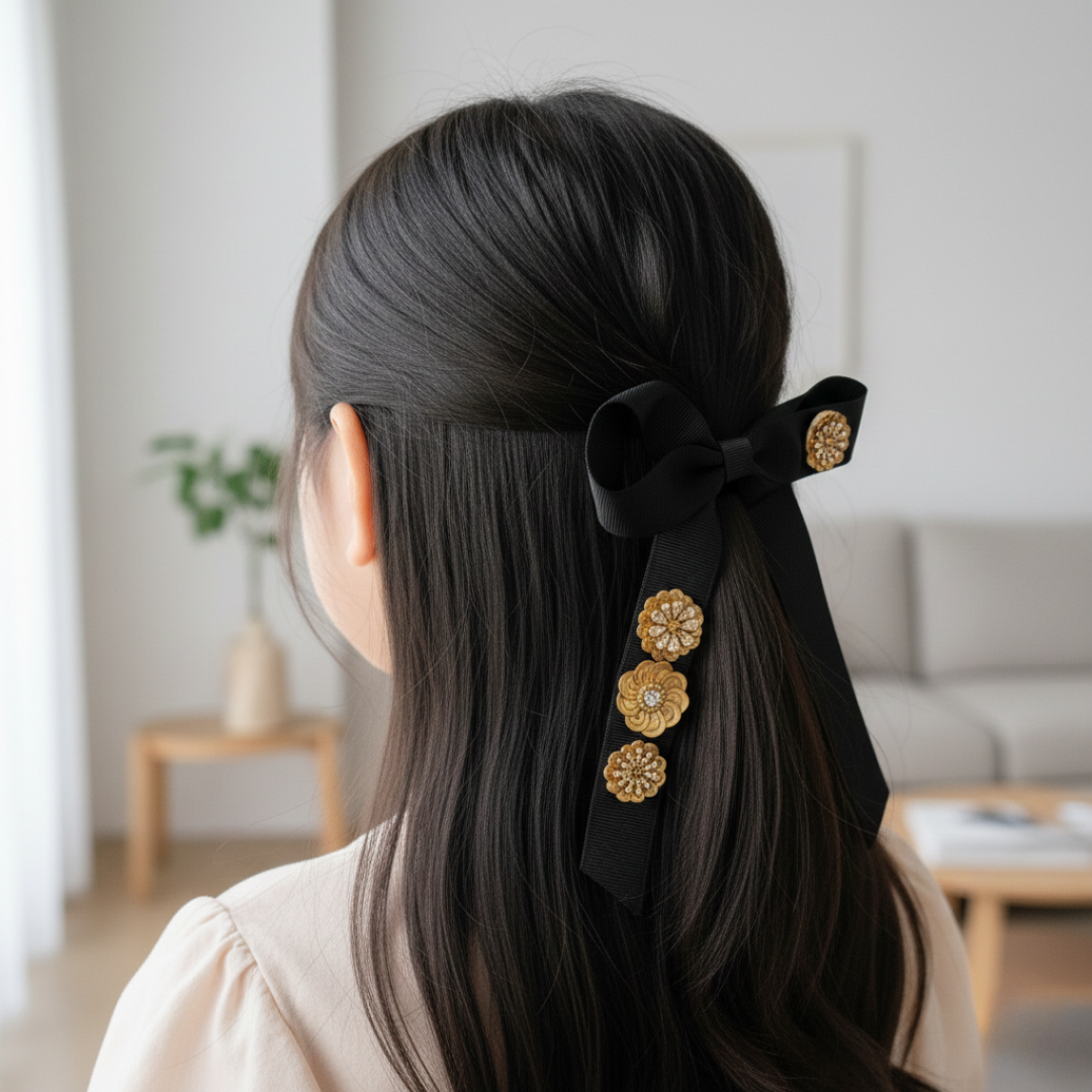 Embellished Noir Bow