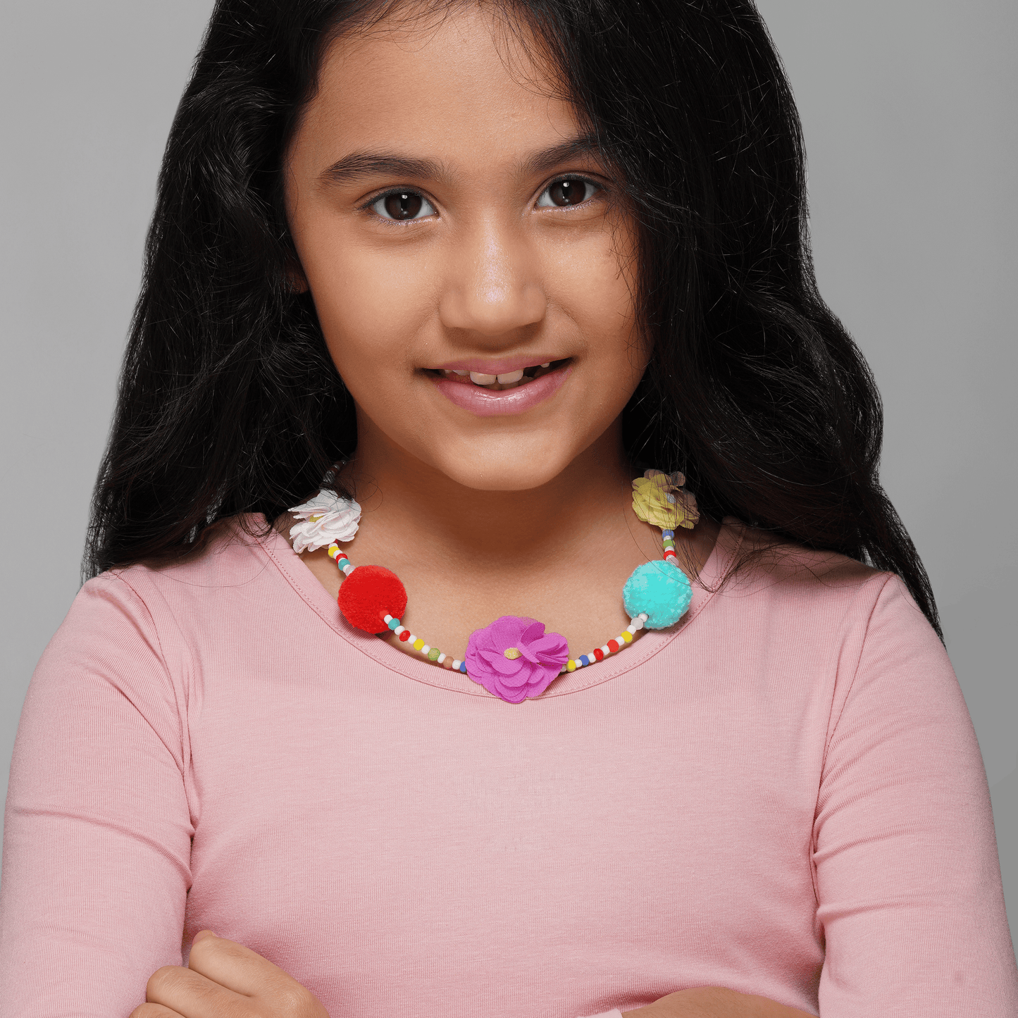 Multi Beaded Floral Necklace with Bag