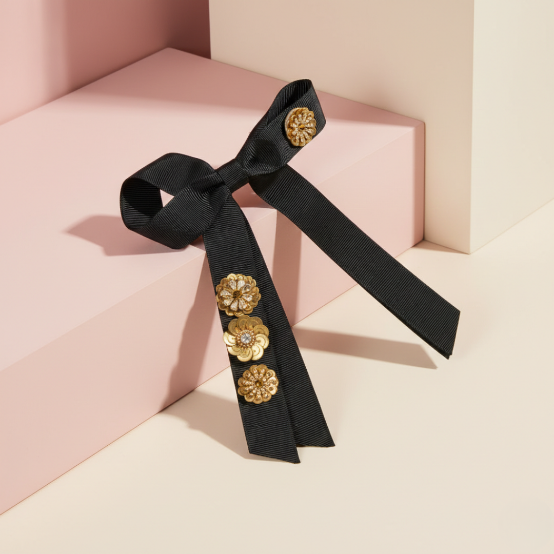 Embellished Noir Bow