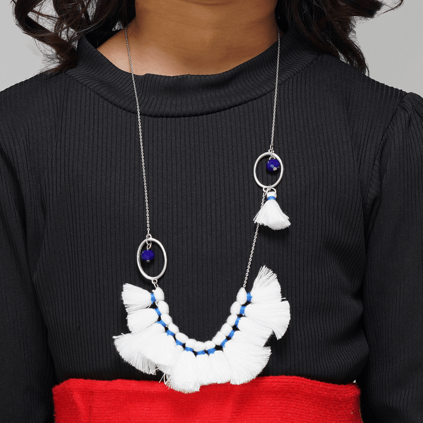 Modern Tassel and Bead Statement Necklace With Bag