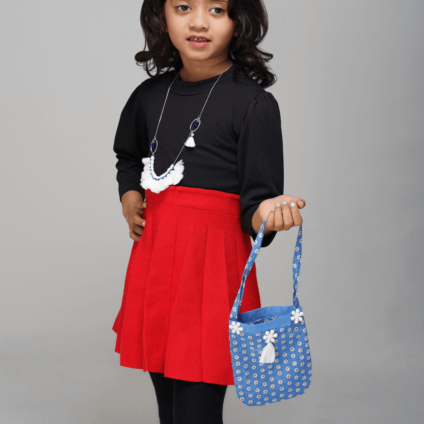 Modern Tassel and Bead Statement Necklace With Bag