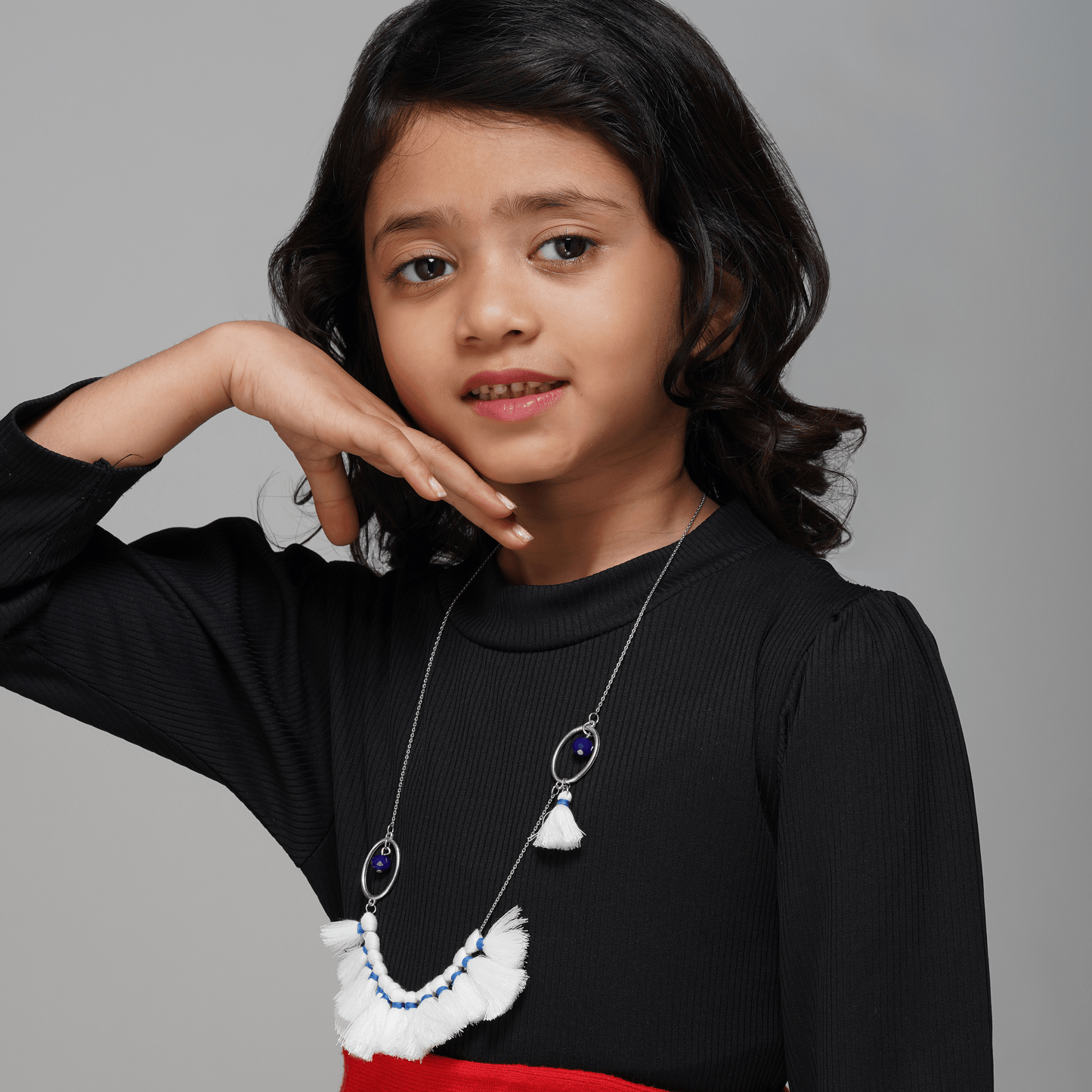 Modern Tassel and Bead Statement Necklace With Bag