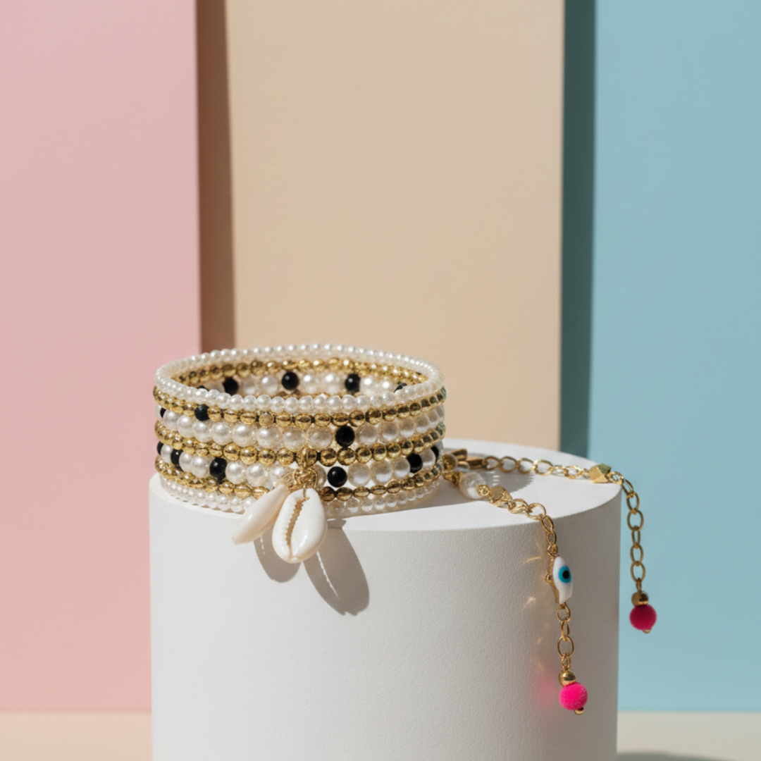 Seashell Charm Beaded Bracelet Set