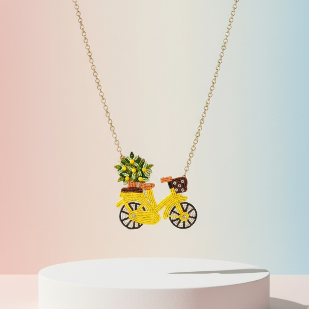 Flowers on Bike Necklace
