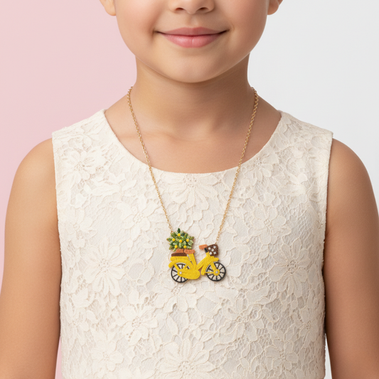 Flowers on Bike Necklace