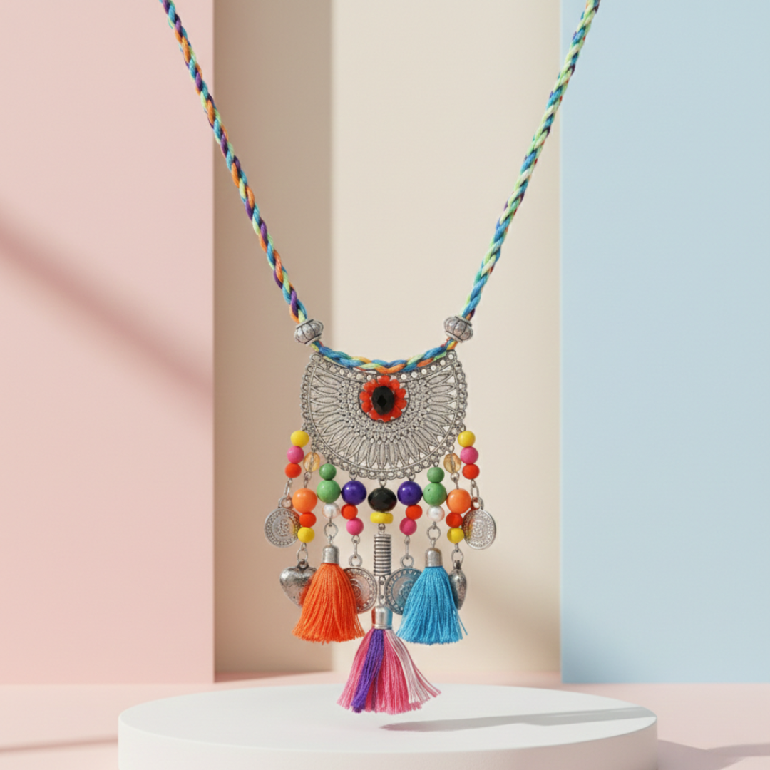 Boho Tassel and Charm Necklace
