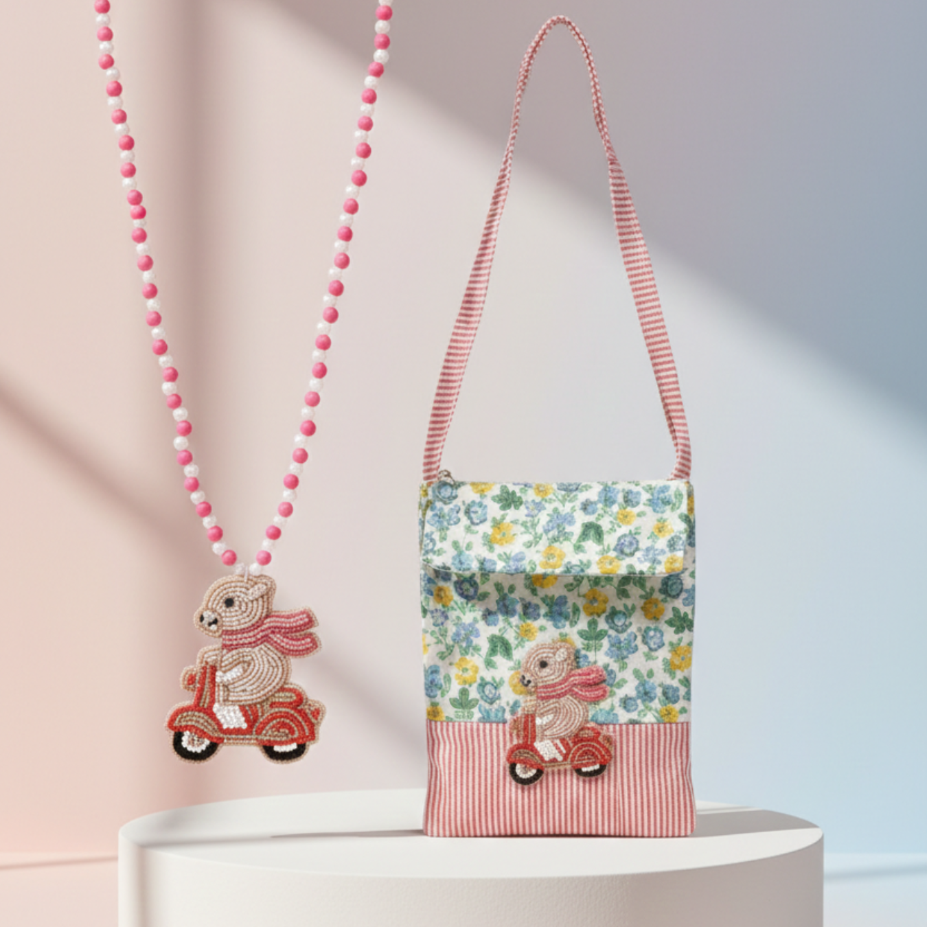 Teddy on Drive Necklace with Bag