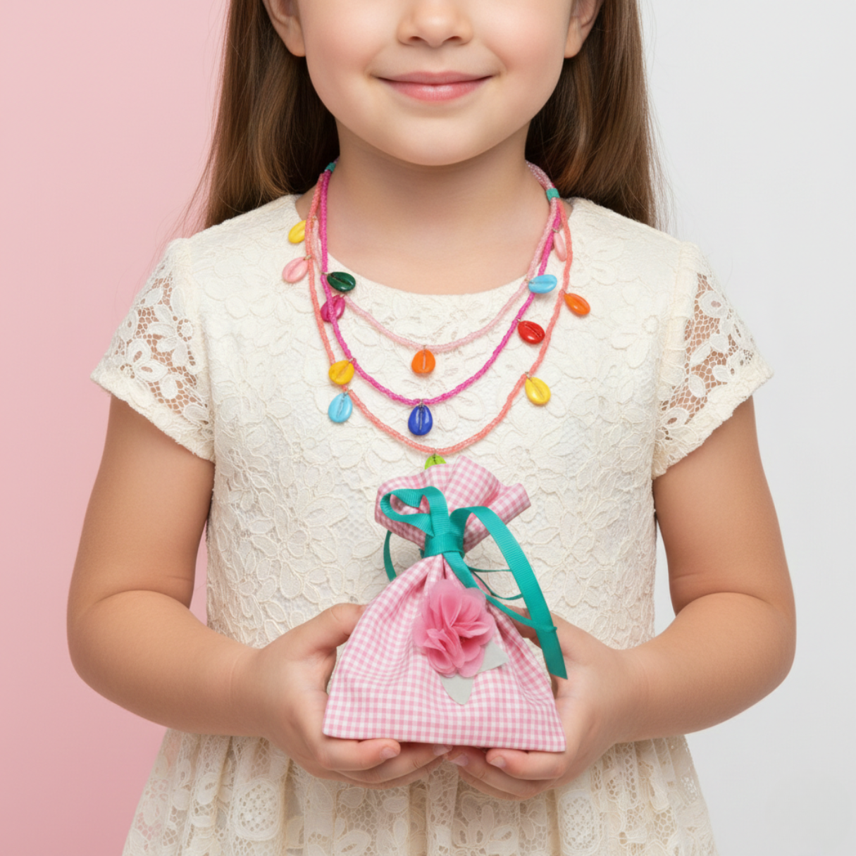 Colorful Shell Layered Necklace With Bag