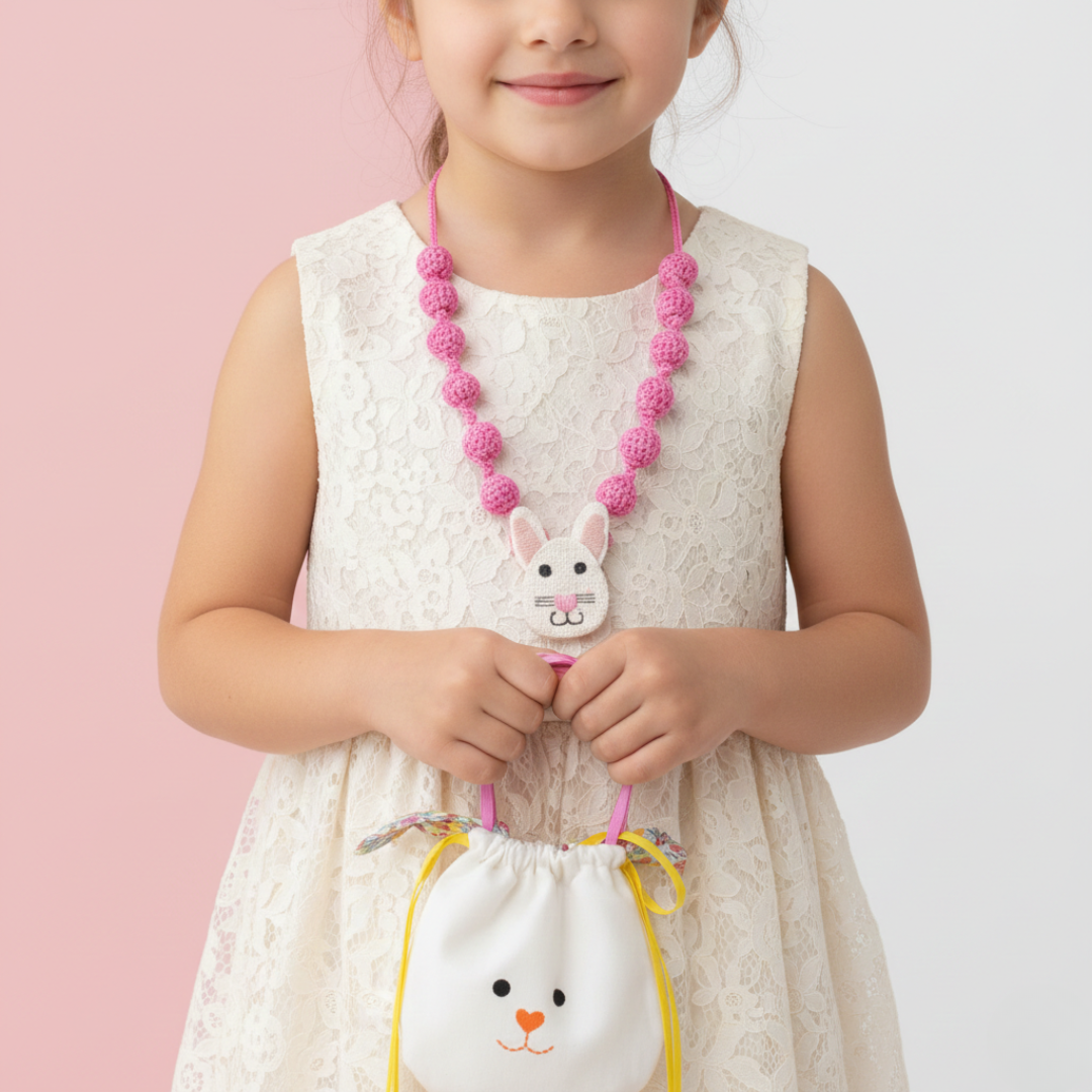 Handcrafted Crochet Bunny Necklace With Bag