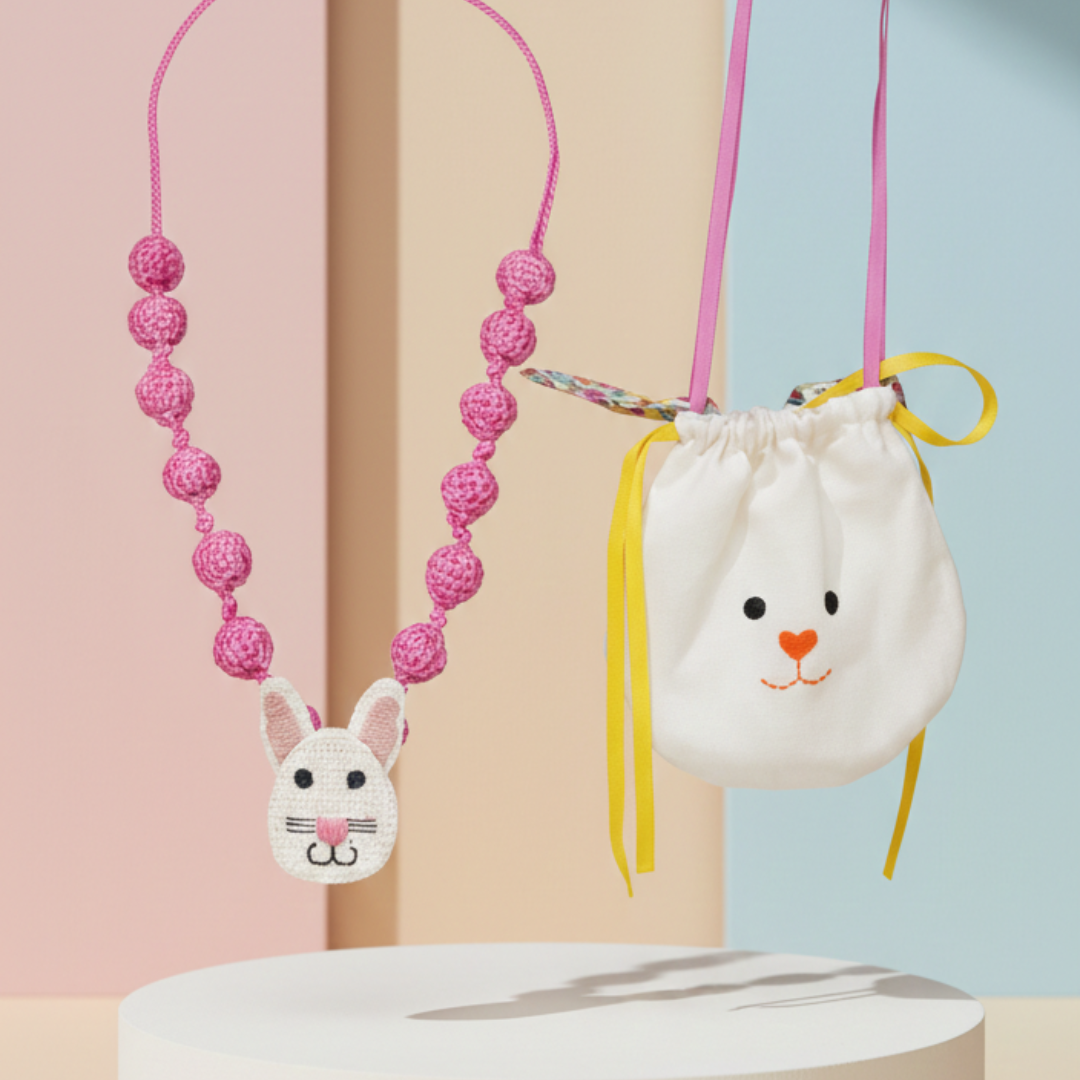 Handcrafted Crochet Bunny Necklace With Bag