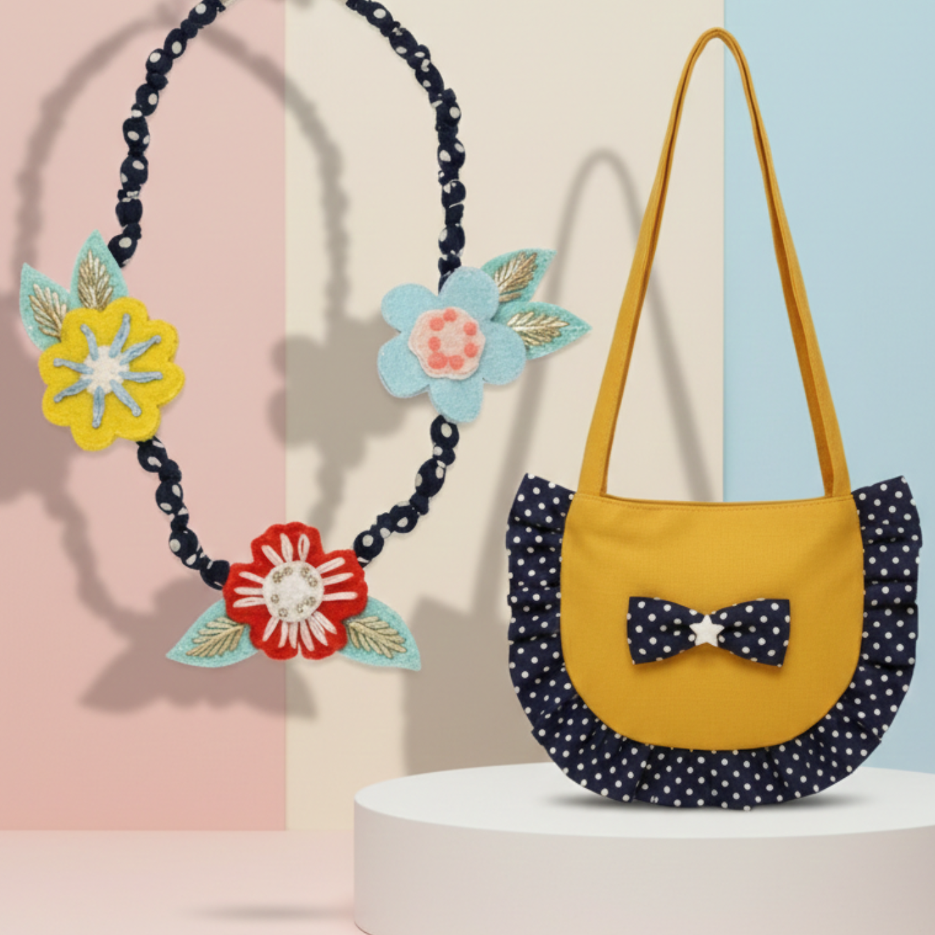 Handcrafted Floral Necklace With Bag