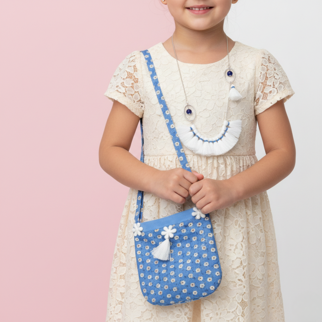 Modern Tassel and Bead Statement Necklace With Bag