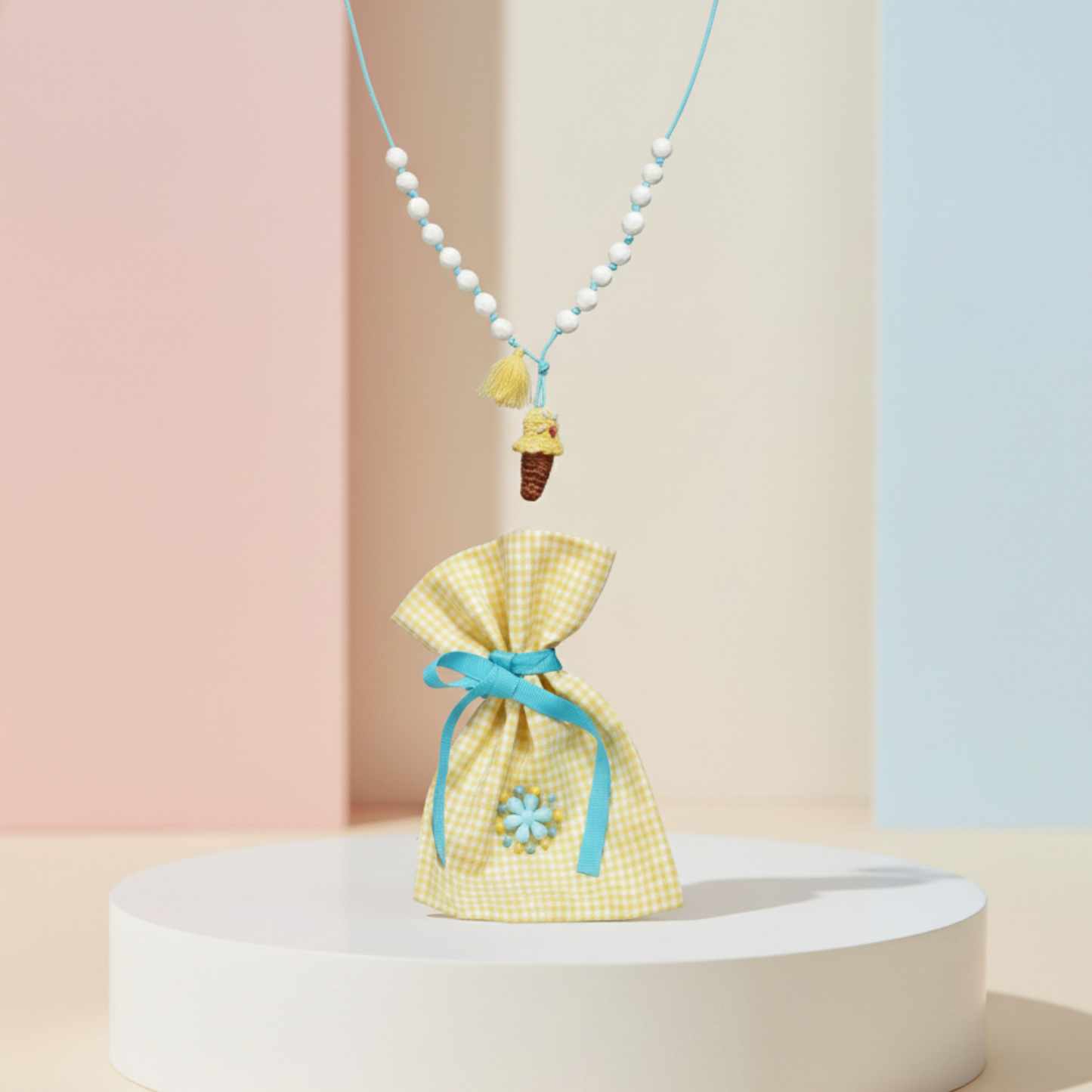 Hand Crochet Ice Cream Drop Necklace With Bag