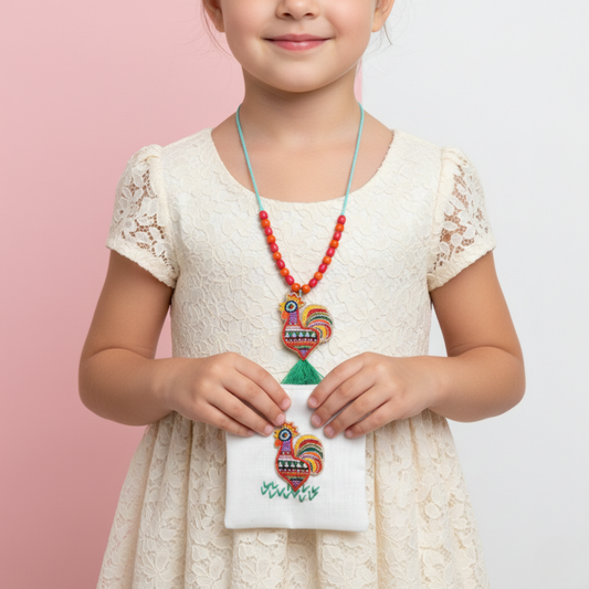 Rooster Necklace with Bag