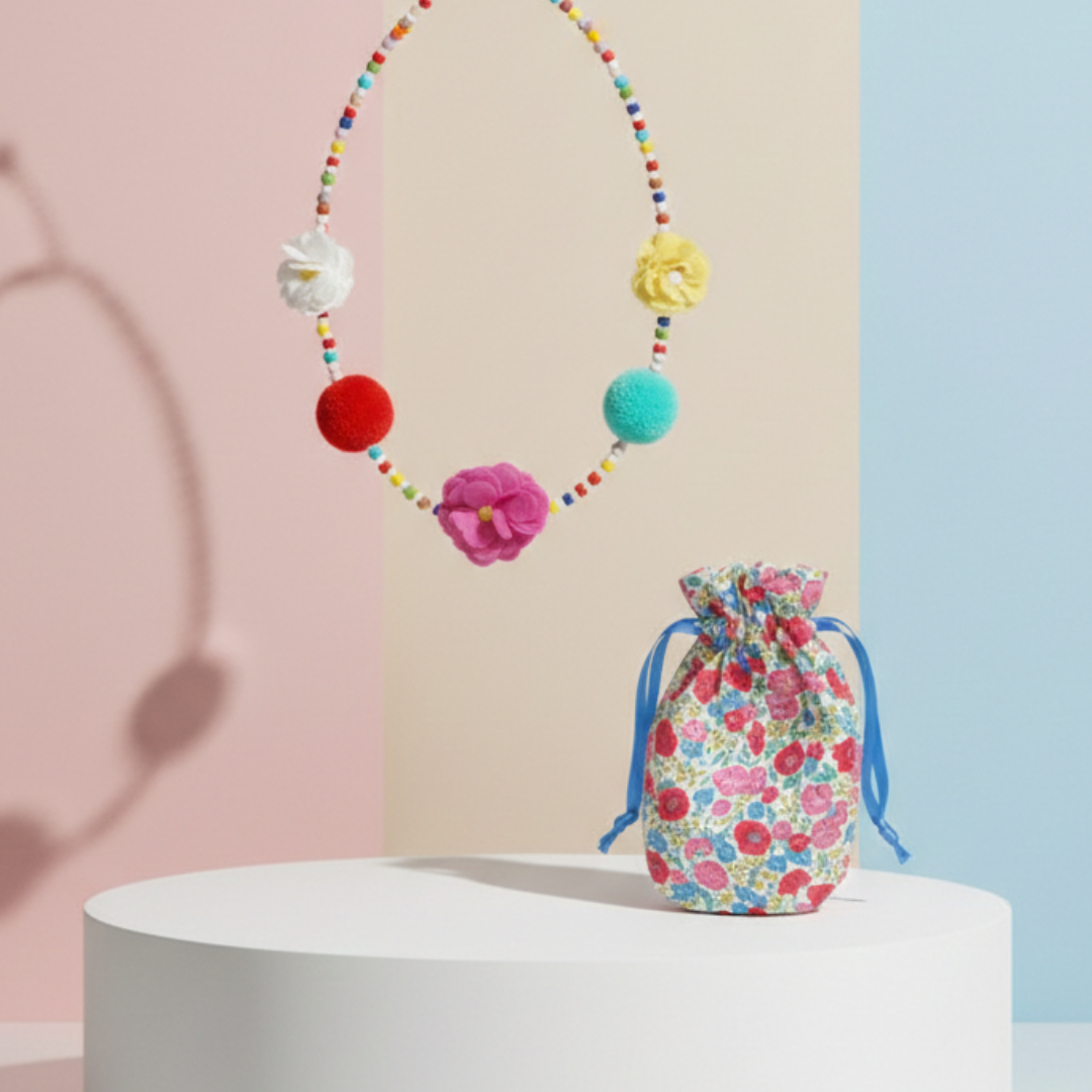 Multi Beaded Floral Necklace with Bag