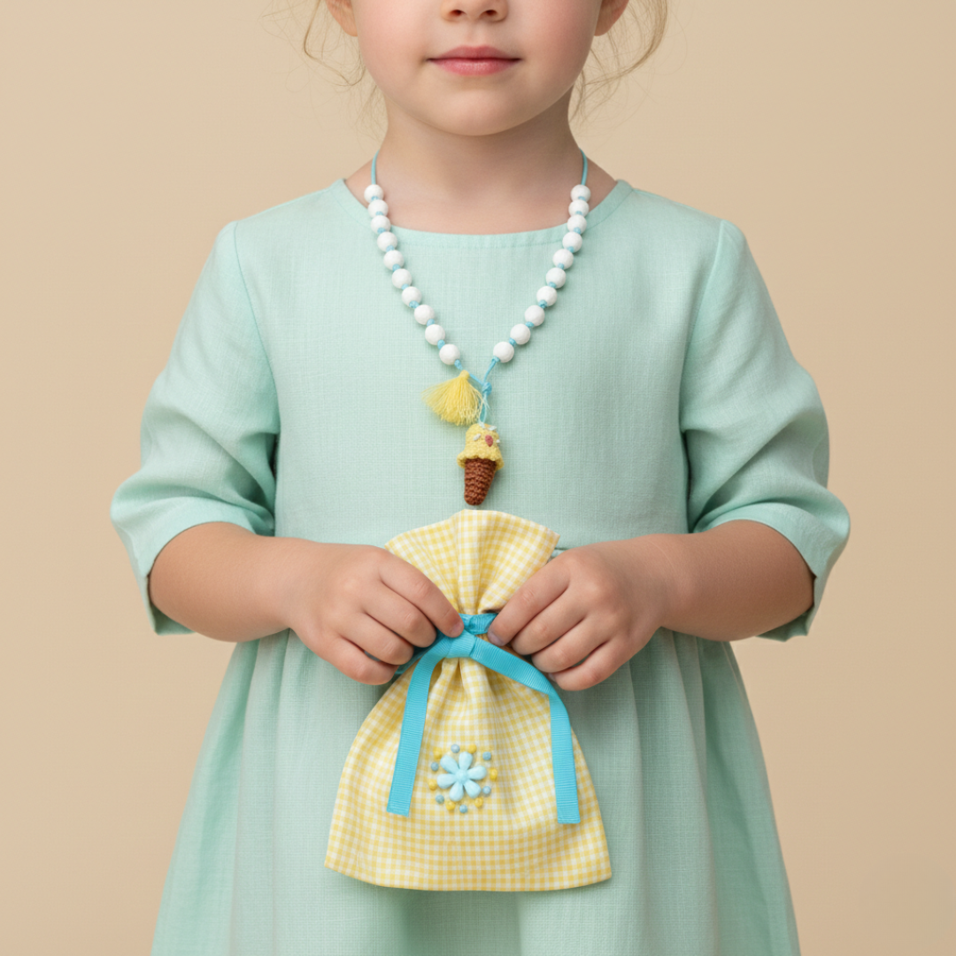 Hand Crochet Ice Cream Drop Necklace With Bag