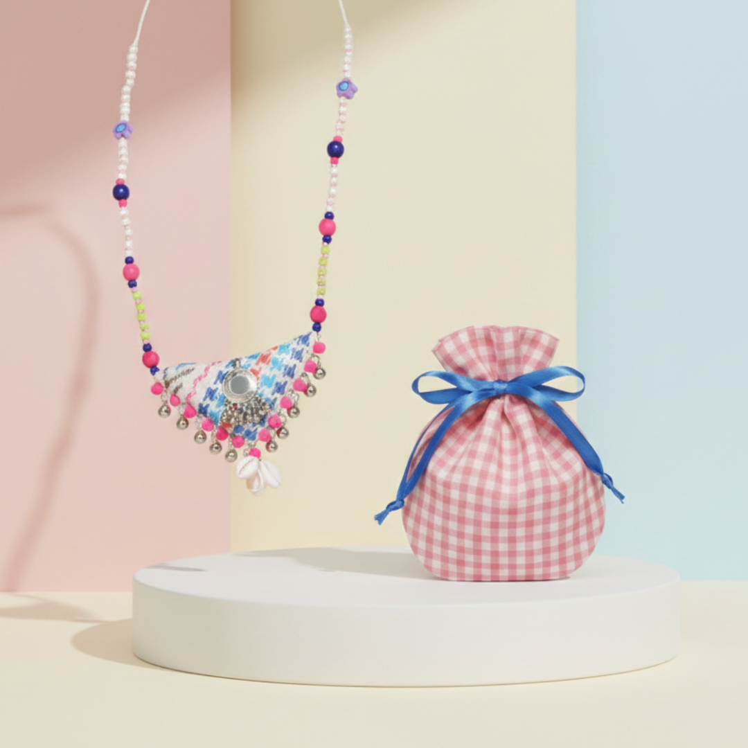 Beaded Triangle Necklace With Bag