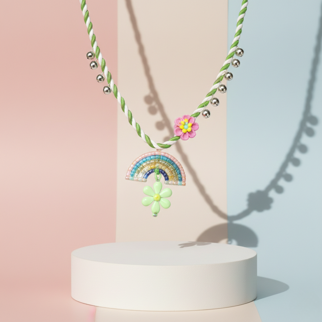 Rainbow Bloom Necklace With Bag