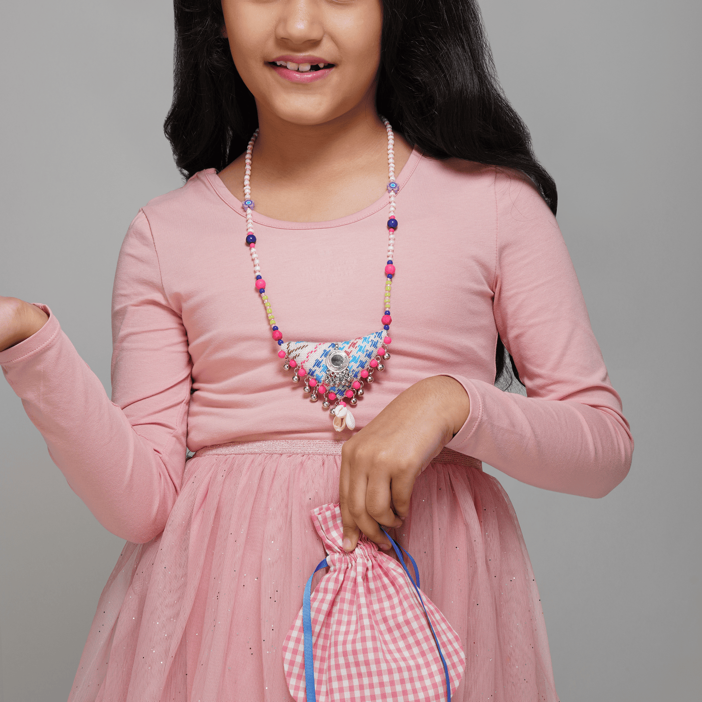 Beaded Triangle Necklace With Bag